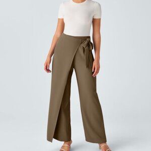 Halara High Waisted Tie Side Invisible Zipper Wide Leg Work Pants Sz Large Lead